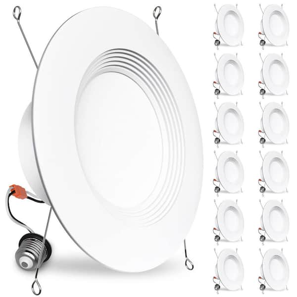 5/6 in. Canless Dimmable Integrated LED Recessed Light Trim 5000K Daylight Baffle Downlight for Living Room, 12-Pack