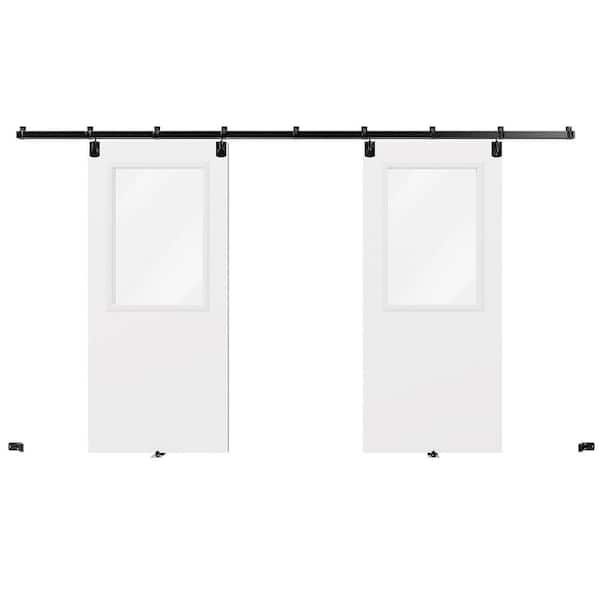 72 in. x 80 in. 1 Lite, Clear Glass, White Primed, Composite, Exterior Sliding Barn Door with Hardware Kit