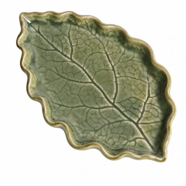 Ceramic Spoon Rest for Stove Top, Cute Green Leaf Shaped Spoon Rest for Kitchen Countertop