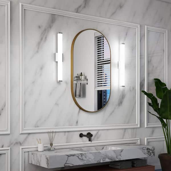 25 in. Integrated LED Brushed Nickel Bathroom Vanity Light Bar with Acrylic Shade, 6000K Cool White Light