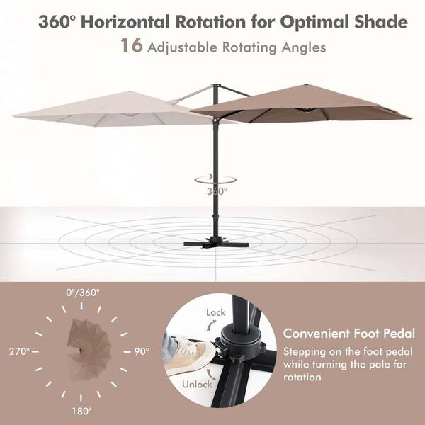 180 degree rotation patio umbrella 9.5 Feet Square Patio Cantilever Umbrella with 360° Rotation-Coffee