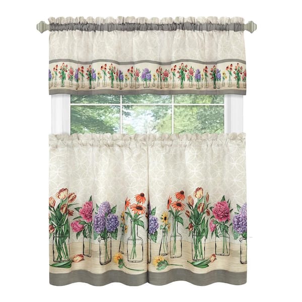Garden Blooms Printed Tier and Valance Set-58 in. W x 24 in. L Multicolored