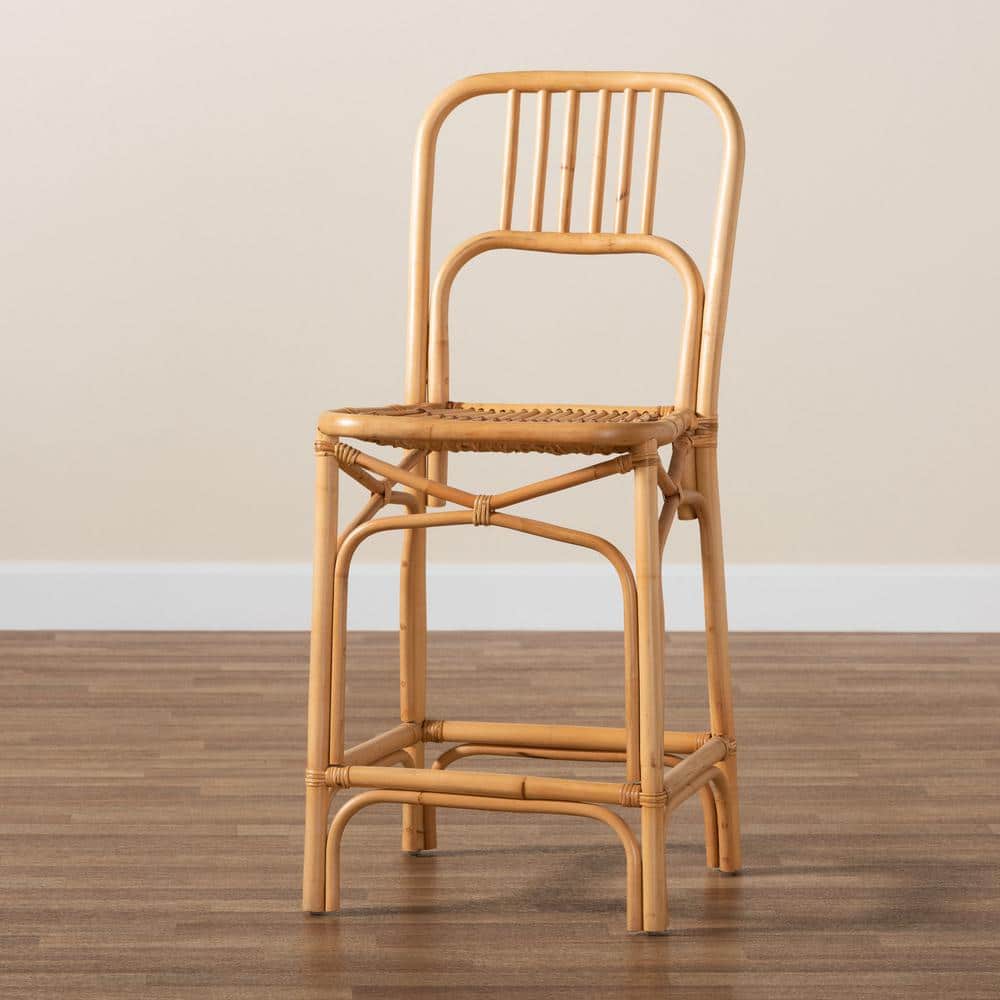 Ivora Artisan-Crafted Natural Rattan Counter Stool in Brown