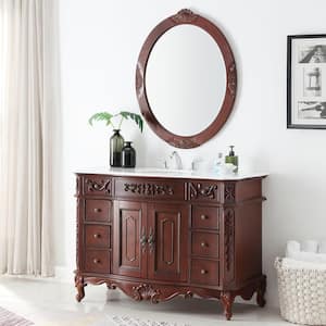 Winslow 48 in. W x 22 in. D x 35 in. H Single Sink Freestanding Bath Vanity in Antique Cherry with White Marble Top