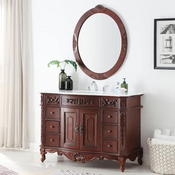Home Decorators Collection Winslow 48 in. W x 22 in. D x 35 in. H Single Sink Freestanding Bath Vanity in Antique Cherry with White Marble Top