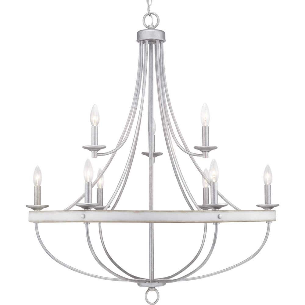 Gulliver Galvanized 9-Light Coastal Chandelier with Antique White Accents