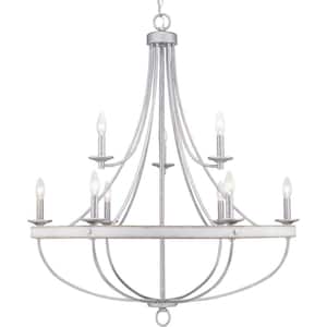 Gulliver Collection 35-1/4 in. 9-Light Galvanized Coastal Chandelier with Weathered white Wood Accents for Dining Rooms