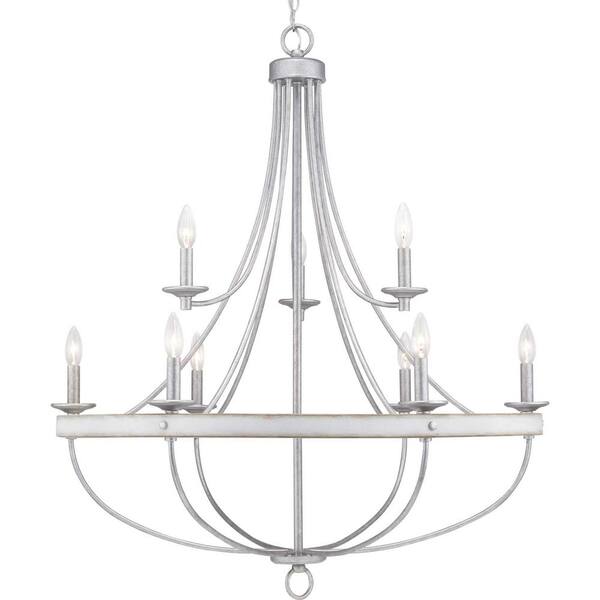 Gulliver Collection 35-1/4 in. 9-Light Galvanized Coastal Chandelier with Weathered white Wood Accents for Dining Rooms
