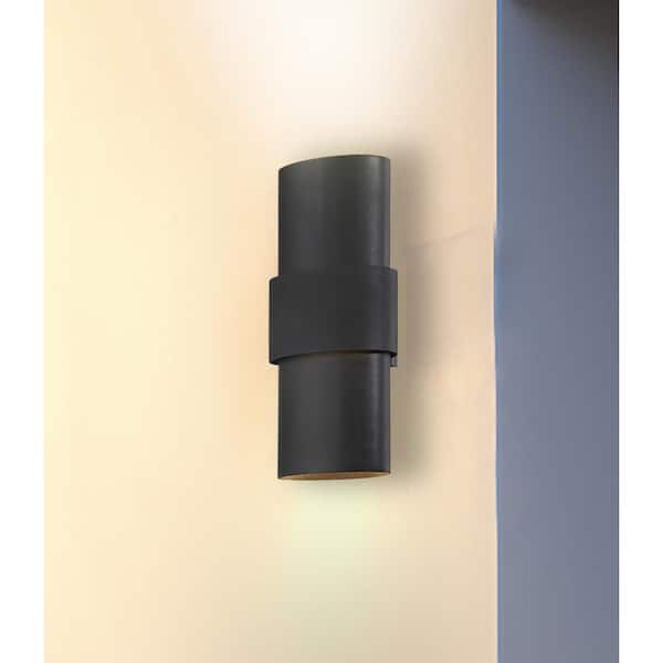 Ladner Lane 17 in. Black Indoor Outdoor Hardwired LED Wall Sconce with Etched Glass Diffuser