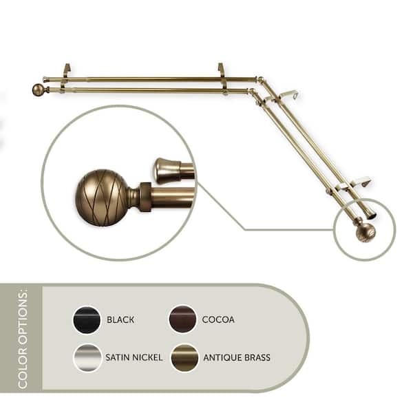 Rod Desyne Arman Corner Window 66 in. - 120 in., 13/16 in. Dia Double Curtain Rod in Antique Brass