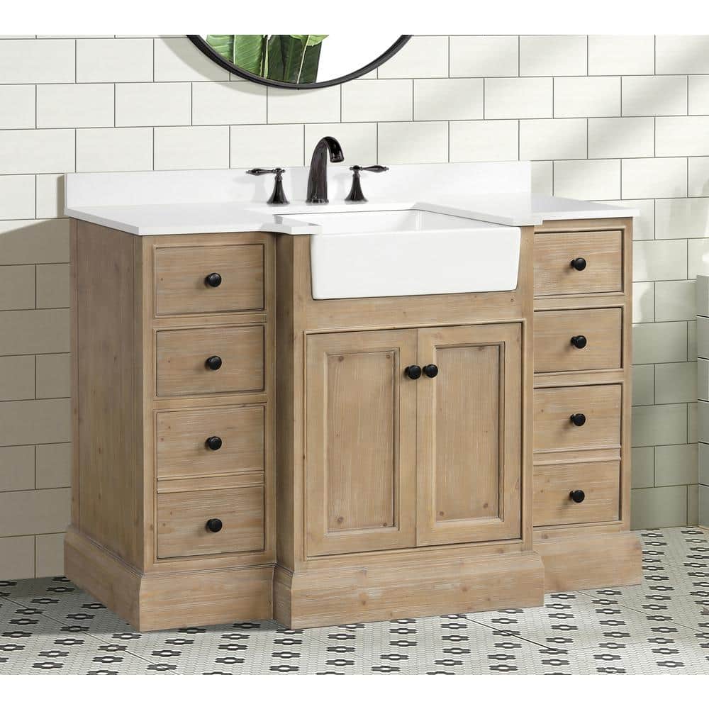 Kelly 48" Weathered Fir Bathroom Vanity with White Stone Countertop