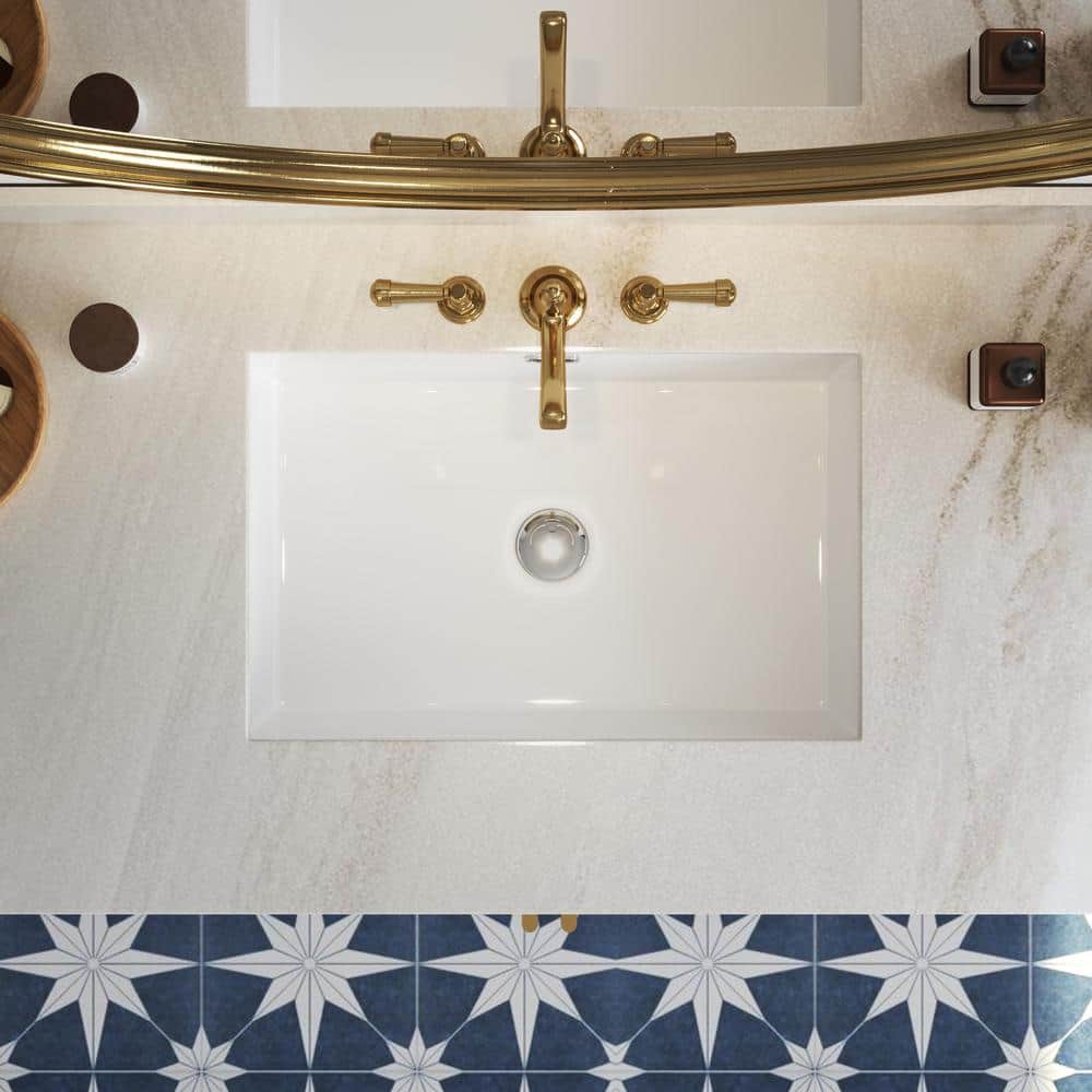 23.6" White Ceramic Undermount Rectangular Bathroom Sink with Overflow