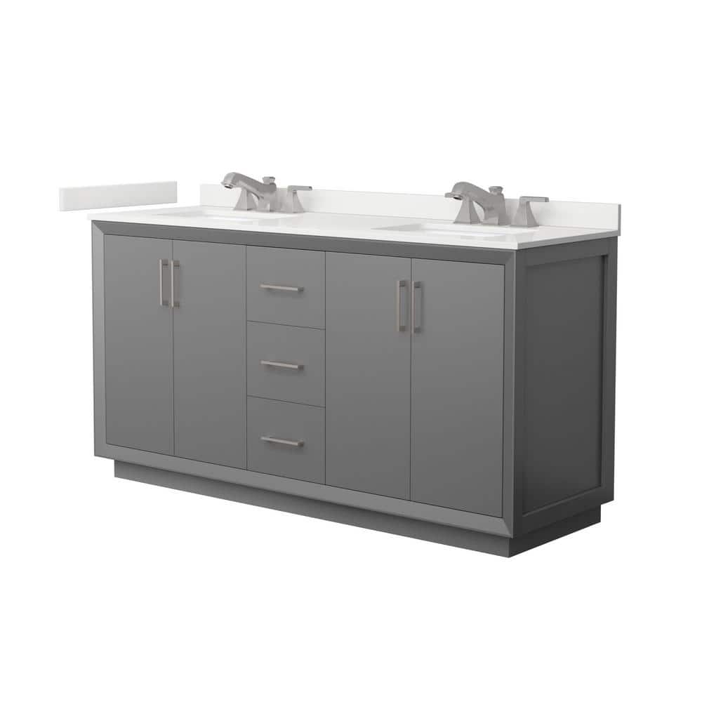 Strada 66 in. W x 22 in. D x 35 in. H Double Bath Vanity in Dark Gray with White Quartz Top price history on PriceWatchPro