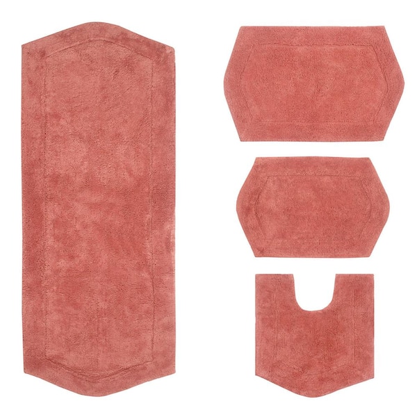 Waterford Collection 100% Cotton Tufted Non-Slip Bath Rug, 4 Piece Set, Coral