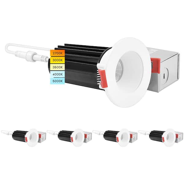 LUXRITE 2 in. LED Recessed Light J-Box 15W 5 Color Selectable 2700K-5000K 1000 Lumens Dimmable Wet Rated IC Rated (4-Pack)