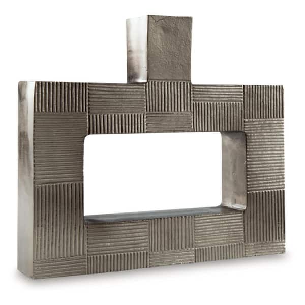 Signature DESIGN BY ASHLEY Wrengrove 16 in. Silver Metal Geometric Decorative Vase