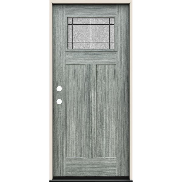 JELD-WEN 36 in. x 80 in. Right-Hand 1/4 Lite Craftsman Dilworth Decorative Glass Stone Fiberglass Prehung Front Door