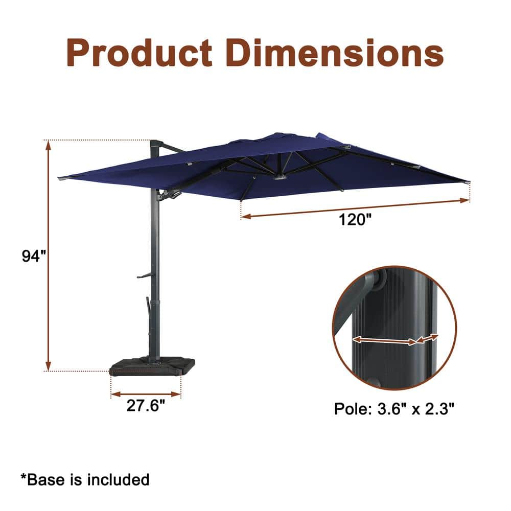 10ft Navy Blue Aluminum Cantilever Patio Umbrella with LED Lights