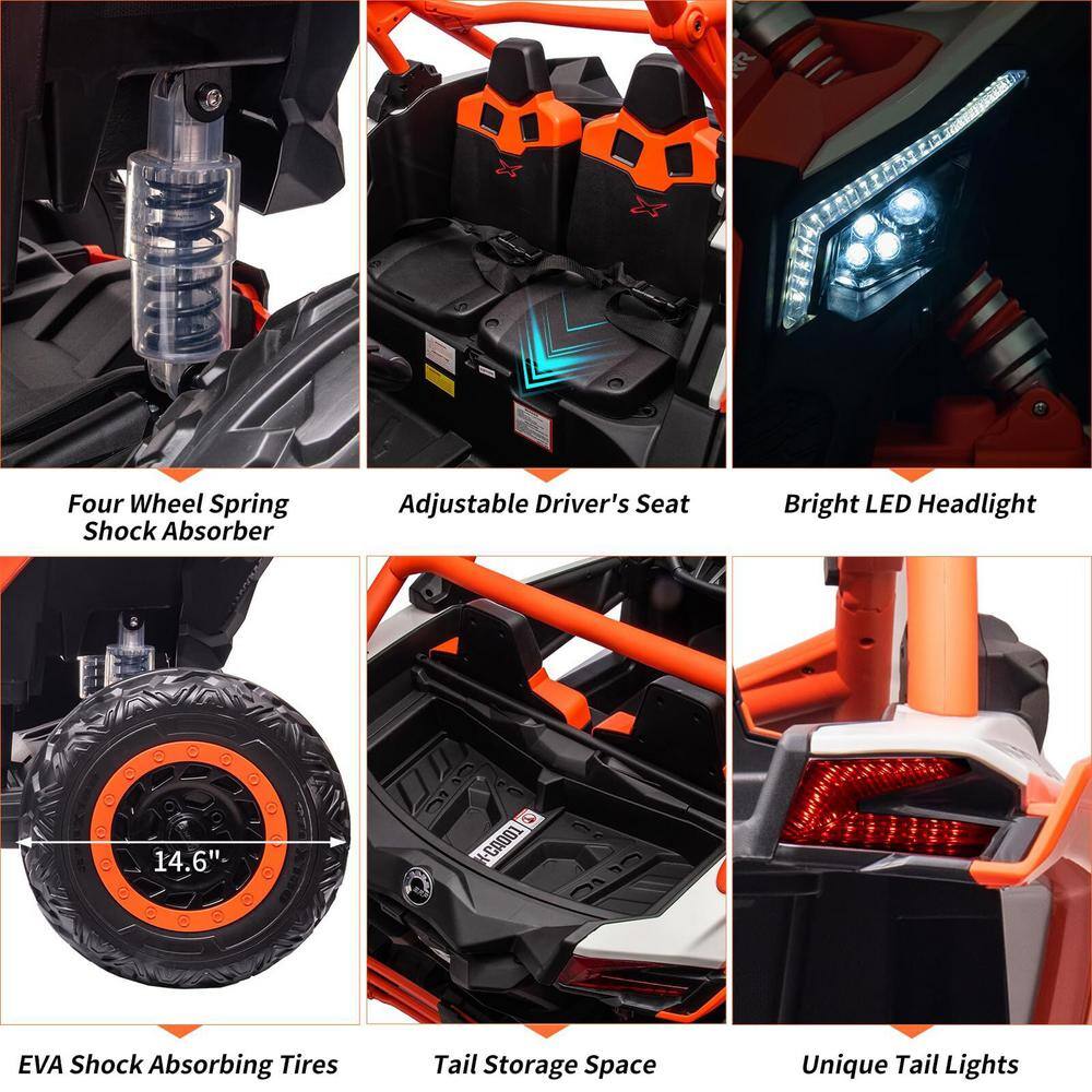 24V Orange Ride-On UTV with Remote Control and Music Player