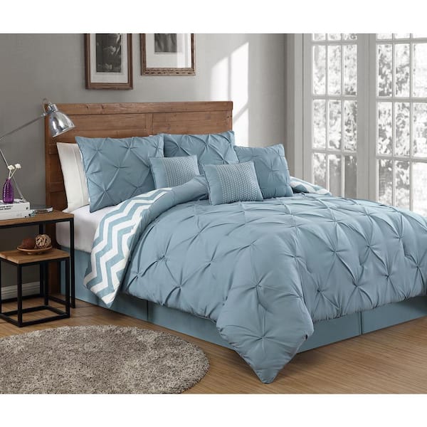 Solid White Gray Grey Pintuck Pleat Chevron 7pc Comforter Set Queen King Bedding 