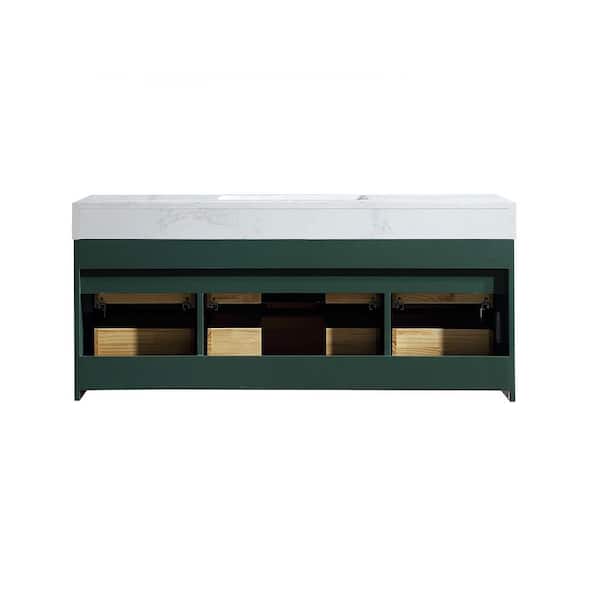 48 in. W x 20.8 in. D x 21.3 in. H Wall Mounted Floating Wood Bath Vanity Cabinet in Green with White Acrylic Top