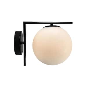 Mid Century 1-Light Black Wall Sconce with Glass Globe Shade