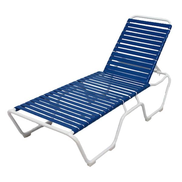 Unbranded Marco Island White Commercial Grade Aluminum Vinyl Strap Outdoor Chaise Lounge in Blue (2-Pack)