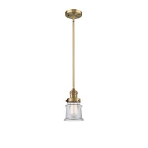 Canton 1 Light Brushed Brass Schoolhouse Pendant Light with Clear Glass Shade