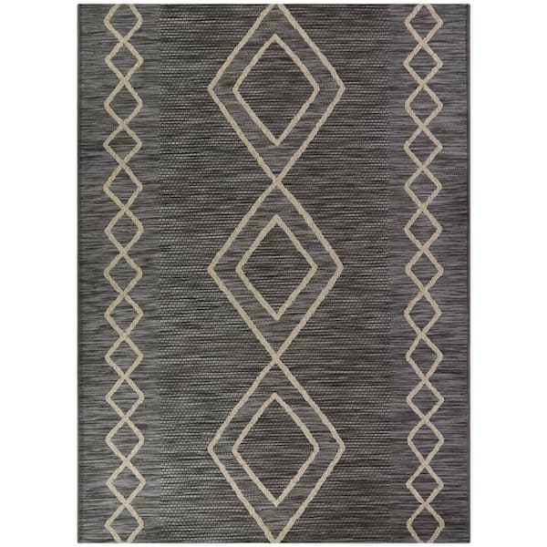 Dark Brown 9 ft. x 12 ft. Diamond Indoor/Outdoor Area Rug