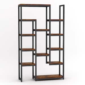 Cindmery 70.9 in. Brown Wood 12 Shelf Etagere Bookcase with Open Back
