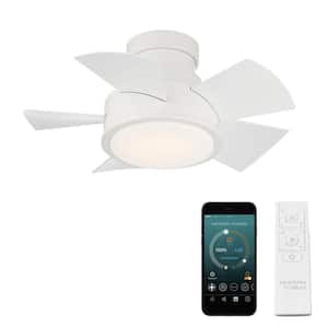 Vox 26 in. LED Indoor/Outdoor Matte White 5-Blade Smart Flush Mount Ceiling Fan with 3000K Light Kit and Remote Control