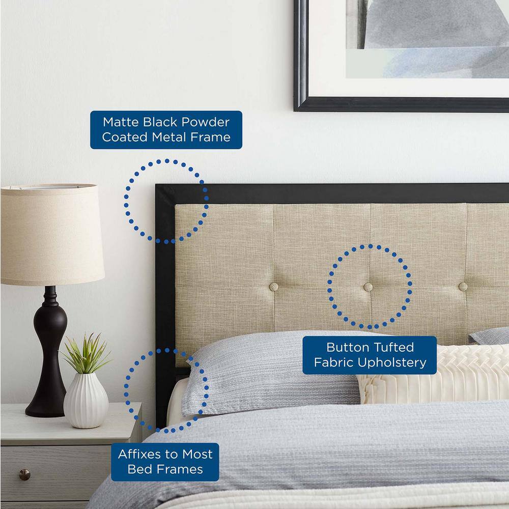 Teagan Full-Size Tufted Velvet Headboard in Black Beige