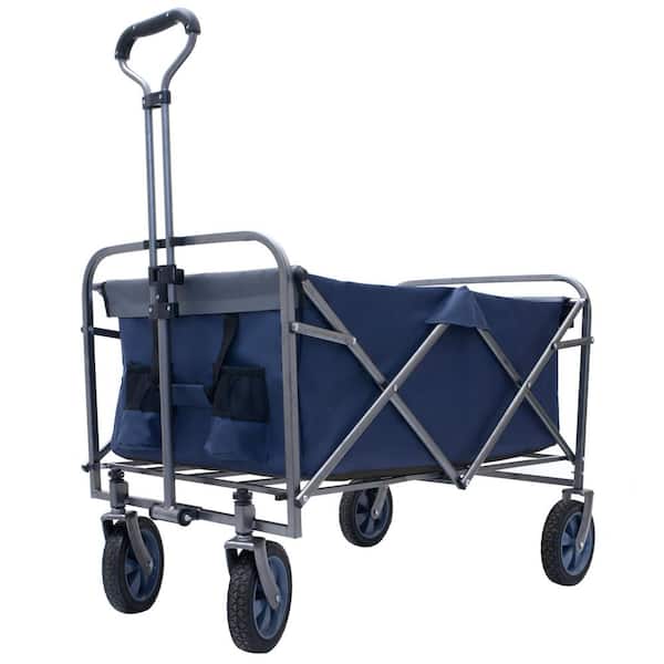 Zeus & Ruta Navy 19 cu. ft. Steel Garden Cart Outdoor Garden Multipurpose Micro Collapsible Beach Trolley Camping Folding Wagon