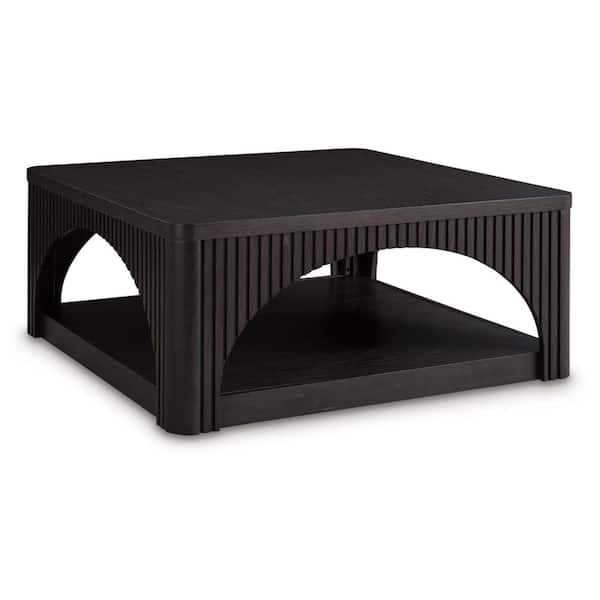 Signature Design By Ashley Yellink 38 in. Black Square Wood Coffee Table with Casters