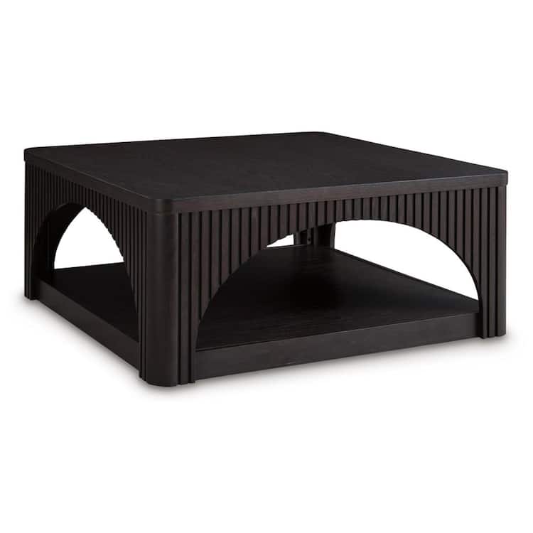 Signature Design By Ashley Yellink 38 in. Black Square Wood Coffee Table with Casters