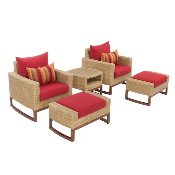 RST BRANDS Mili 5-Piece Wicker Patio Deep Seating Conversation Set with Sunbrella Sunset Red Cushions