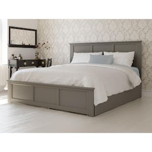 Madison Gray Solid Wood Frame King Size Platform Bed with Matching Footboard and Twin XL Trundle