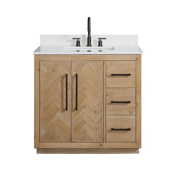 Altair Bellavia 36 in. W x 22 in. D x 34 in. H Single Sink Bath Vanity in Weathered Fir with White Engineered Stone Top