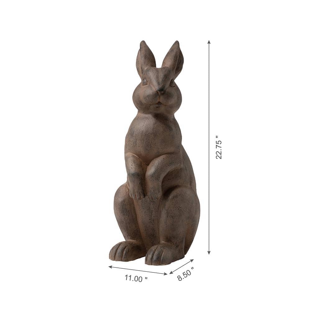 Bronze Distressed Standing Rabbit Garden Statue, 22.75 Inch