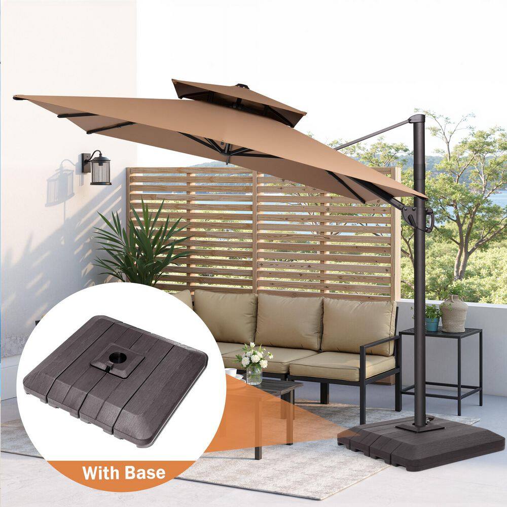 9 ft. x 11 ft. Aluminum Double Top Offset Cantilever 360° Rotation Tilt Patio Umbrella in Tan, 240 lbs. Weighted Base price history on PriceWatchPro