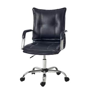 Dud Navy Modern Faux leather Swivel Task Chair with Padded Arms and Tufted Back