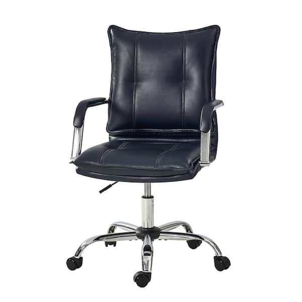 JAYDEN CREATION Dud Navy Modern Faux leather Swivel Task Chair with Padded Arms and Tufted Back