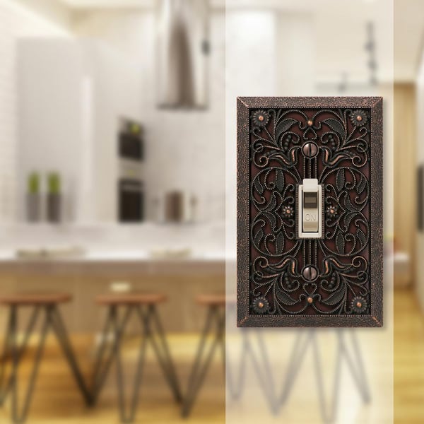 Filigree 1 Gang Toggle Metal Wall Plate - Aged Bronze