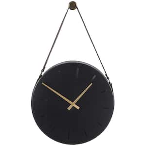 16 in. x 27 in. Black Stainless Steel Metal Wall Clock with Leather Hanging Straps