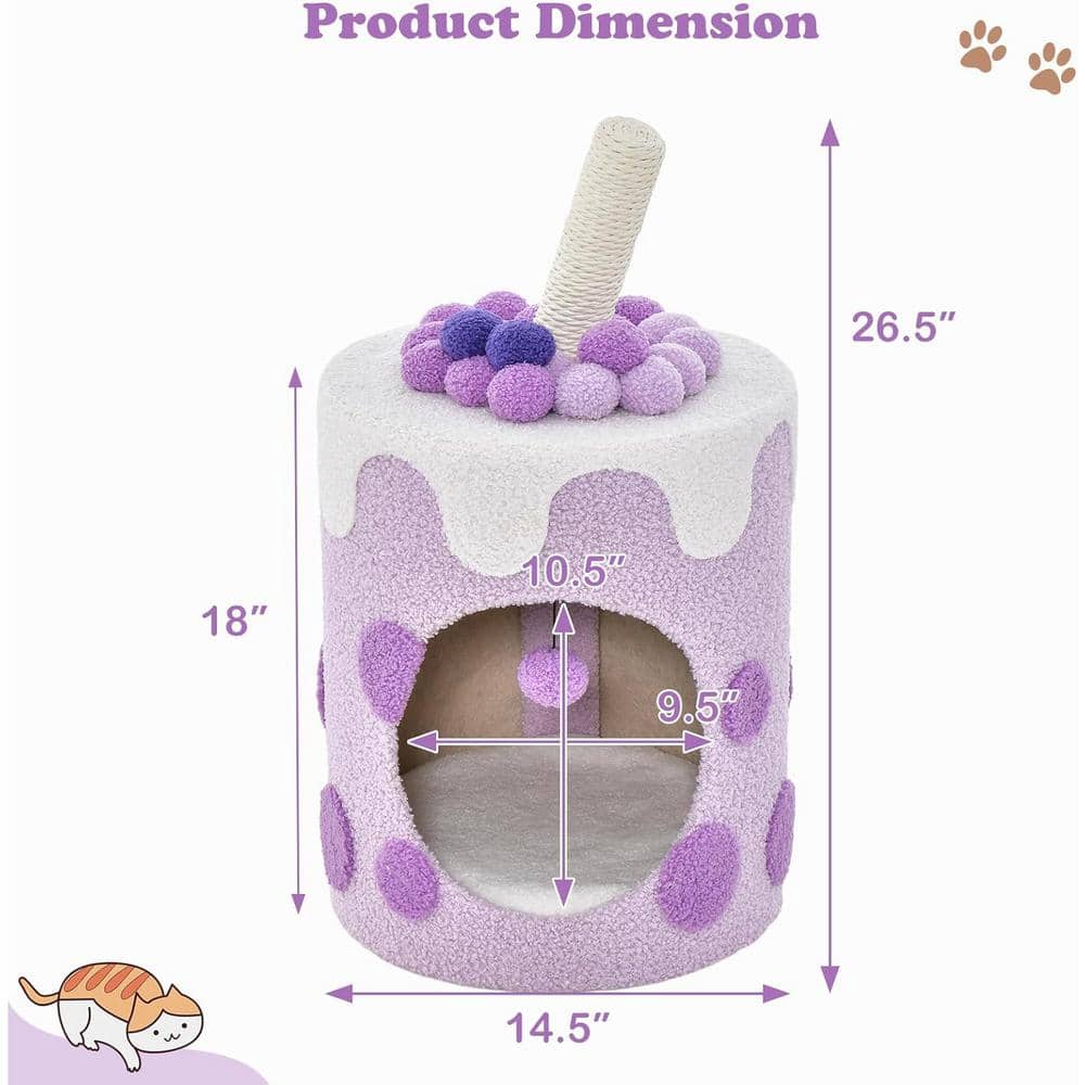 Purple Bubble Tea Cat Tree Tower with Sisal Scratching Post
