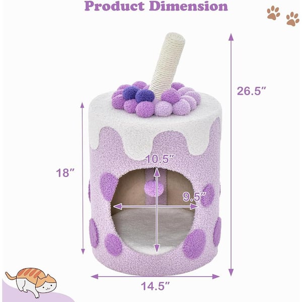 Bubble Tea Cat Tree Tower with Scratching Post Purple Costway