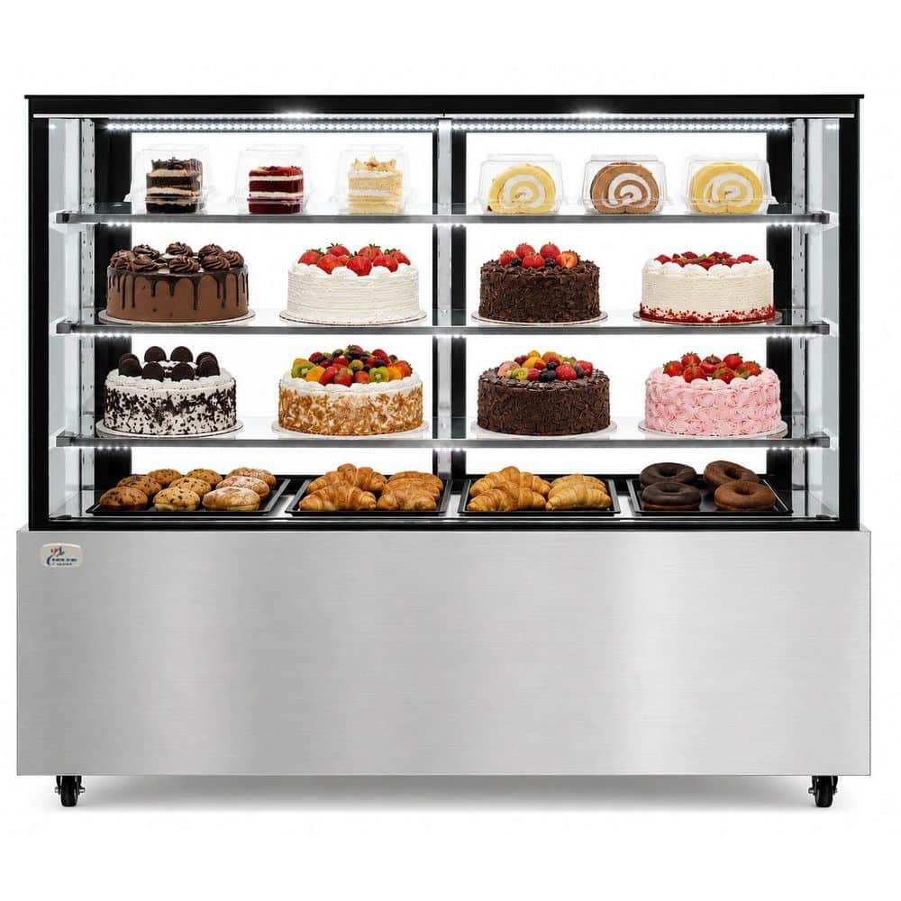 60 in. 23.6 cu. ft. Commercial Bakery Display Case Sliding 2-Door Glass Front Refrigerator in Stainless Steel