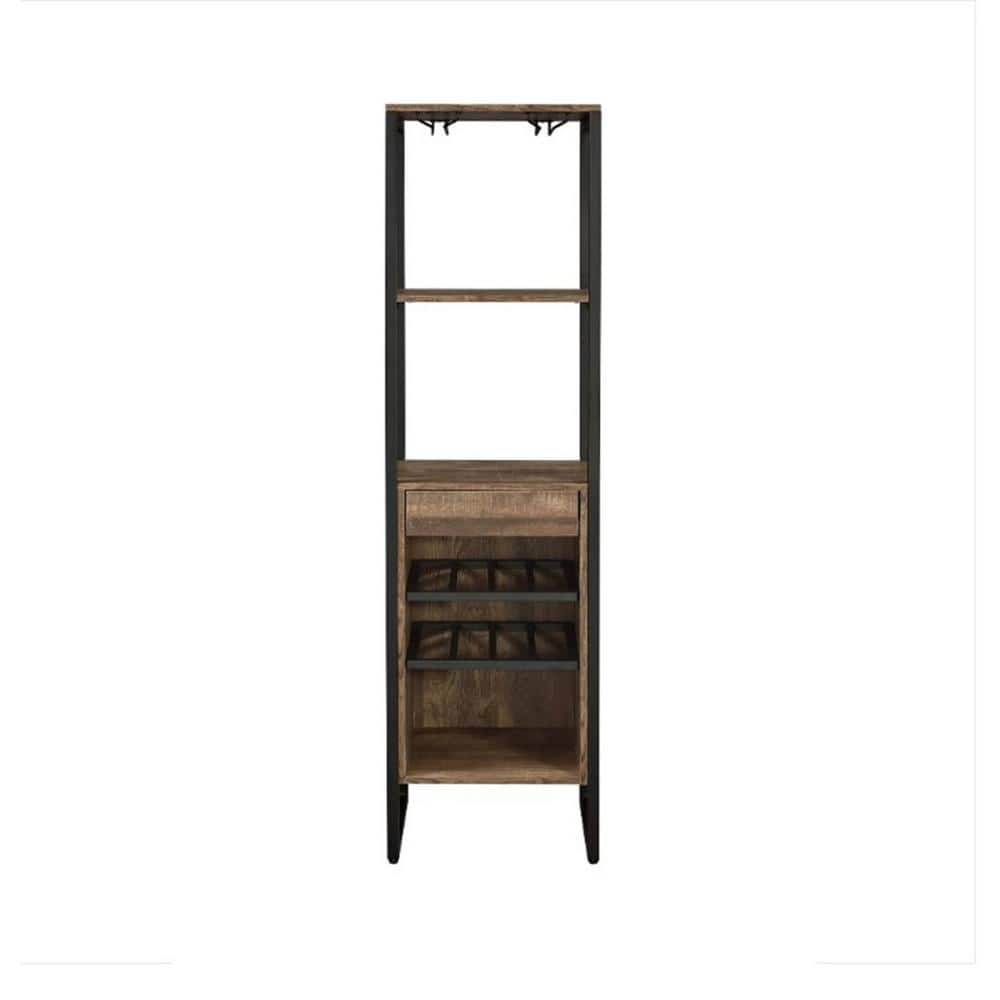 6-Bottle Black Wine Rack For three Open Compartments with 1 Drawer & Hangin