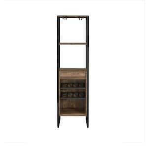 6-Bottle Black Wine Rack For three Open Compartments with 1 Drawer & Hanging Wine Glass Holder for Kitchen, Dining Area