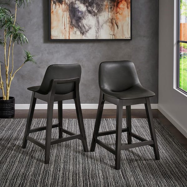 Black Vegan Leather Counter Height Chair (Set of 2)